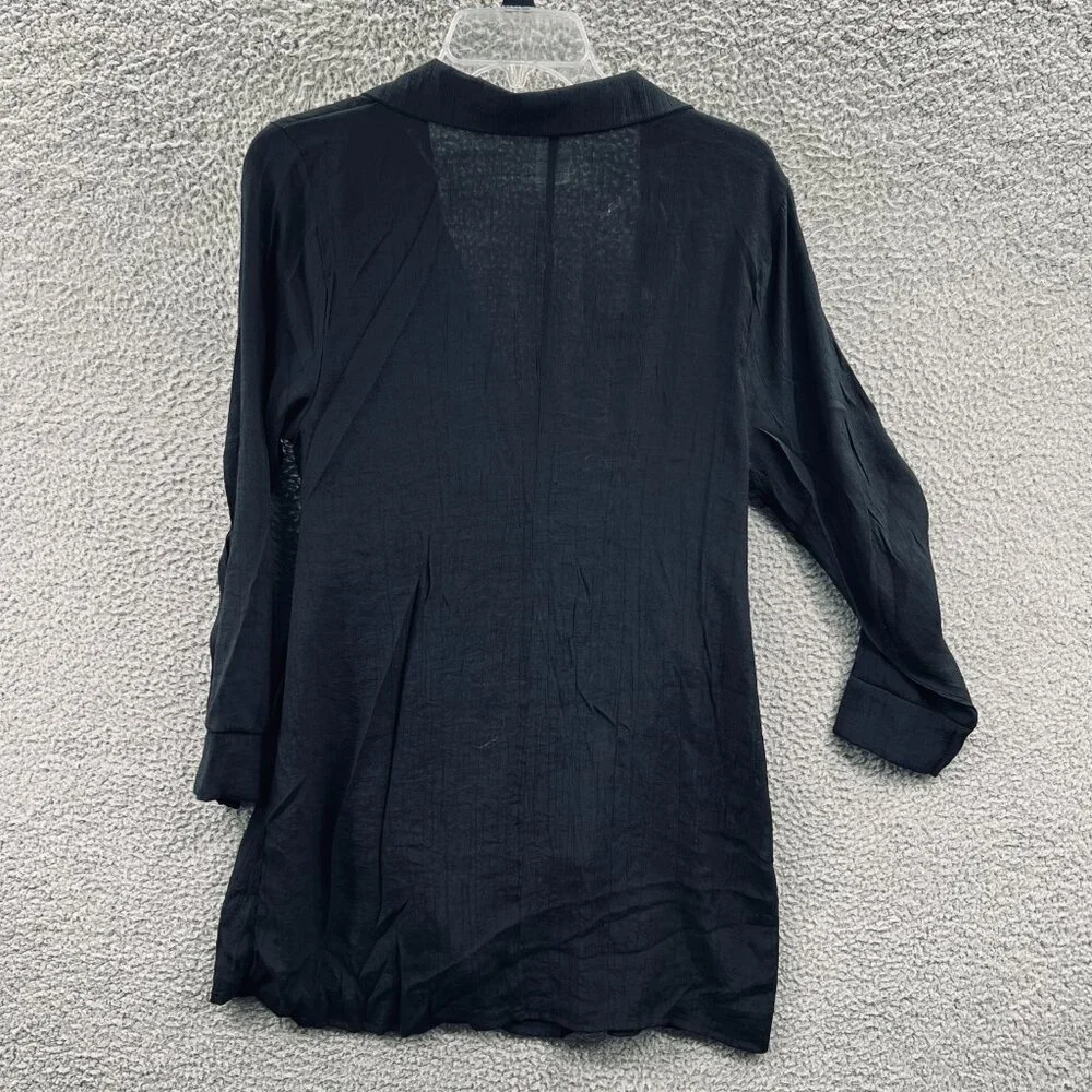 Time And Tru Womens Top Medium 8/10 Black Wrap Shirt 3/4 Sleeve Tie Waist Blouse